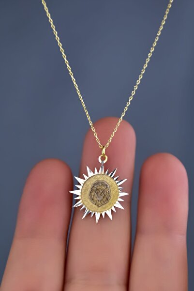 Sinsirella 925 Ayar Gümüş Gold Rodyum Kaplama Aslan Kristal Kesim Güneş Plaka...