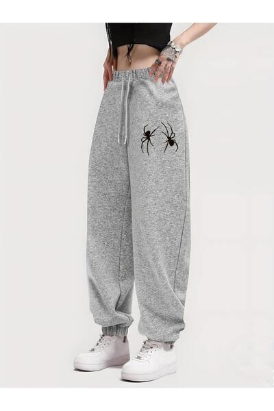 Toum Pantaloni de trening unisex gri cu imprimeu Mayedo Spider