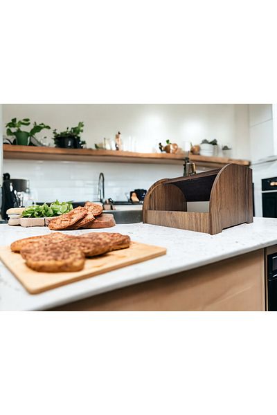 woodluck Wooden Bread Bowl, Top shelf, Sliding Lid, Storage Box