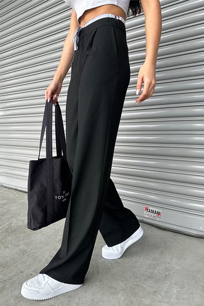 FEMELLE Pantaloni Palazzo din satin cu talie neagră de damă