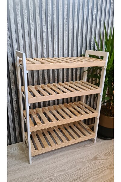 EGN WOODS رف أحذية خشب 4 قطع، رف منظم للحمام، حامل ورد 60*25*80