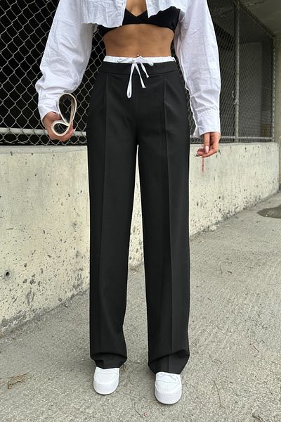 FEMELLE Pantaloni Palazzo din satin cu talie neagră de damă