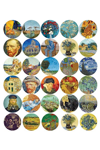 arsem Van Gogh Sanat Temalı 30 Adet Sticker Etiket Seti , Telefon, Tablet, De...