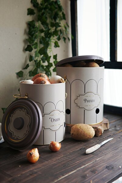 EVLE Metal Patates Soğan Kovası - Sebzelik - Patates Soğanlık Sepeti 2li Set, Retro Erb23u6