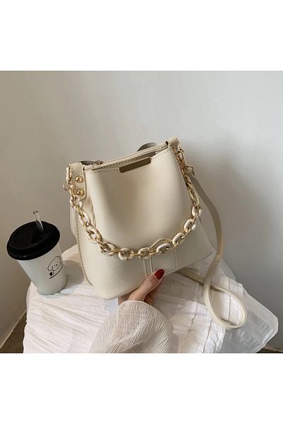 YMZBAG Geantă de mână și geantă de umăr din piele moale, cu 3 compartimente, cu accesorii de lanț crem