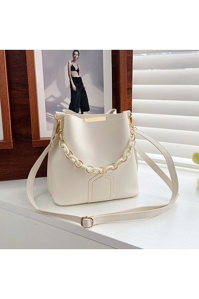 YMZBAG Geantă de mână și geantă de umăr din piele moale, cu 3 compartimente, cu accesorii de lanț crem