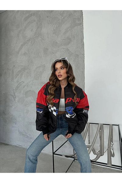 Gofeel Harajuku Street Racing Unisex Lined Inside Racer Red Bomber Jacket