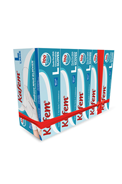 KAFEM Beyaz Nitril Eldiven Pudrasız (L) 100 Lü X 5 Paket