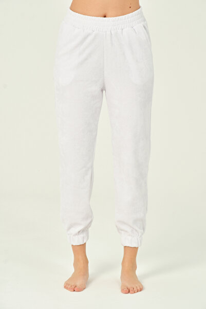 İntensive Women's white Elastic Waist and Leg High Waist Basic Jogger 100% cotton Sweatpants