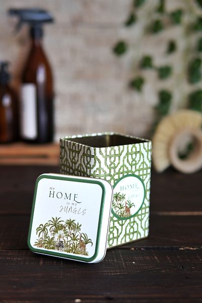 EVLE Er018-8ı Forrest Green Home Patterned Square Metal Storage Container 9x9 Cm