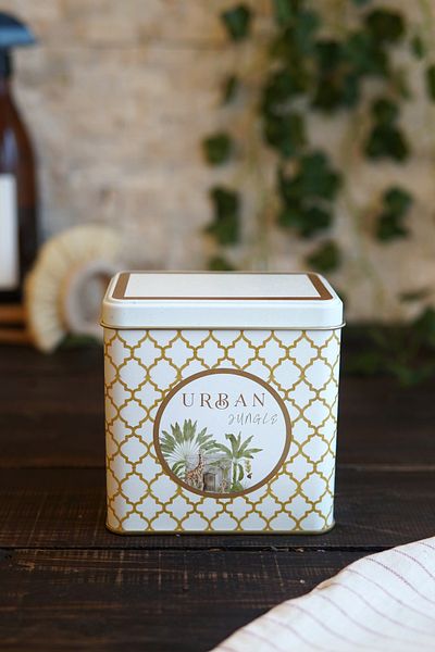 EVLE Forrest Yellow Urban Patterned Er205-7I Square Metal Storage Container - 8X12 cm