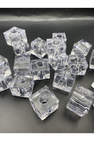 Hedef Bijuteri 4 Adet Küçük Küp,kübik Model 28mm Küp Şeffaf Akrilik Boncuk Av...