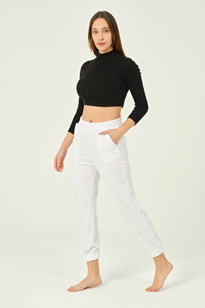 İntensive Women's white Elastic Waist and Leg High Waist Basic Jogger 100% cotton Sweatpants