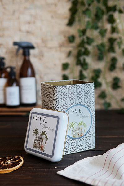 EVLE Er022-6ı Forrest Gray Love Patterned Square Metal Storage Container 11x11 Cm