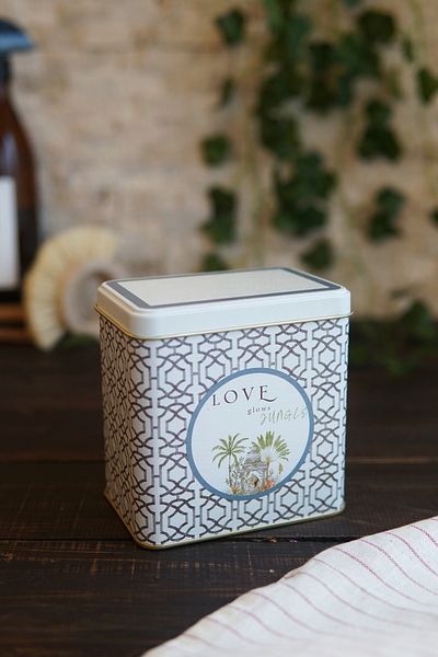 EVLE Forrest Grey Love Patterned Square Metal Storage Box - 8x12 cm