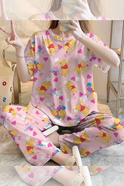 PEMBİŞ HOMEWEAR طقم بيجامة بأكمام قصيرة من جيرسي ويني ستار فائق النعومة