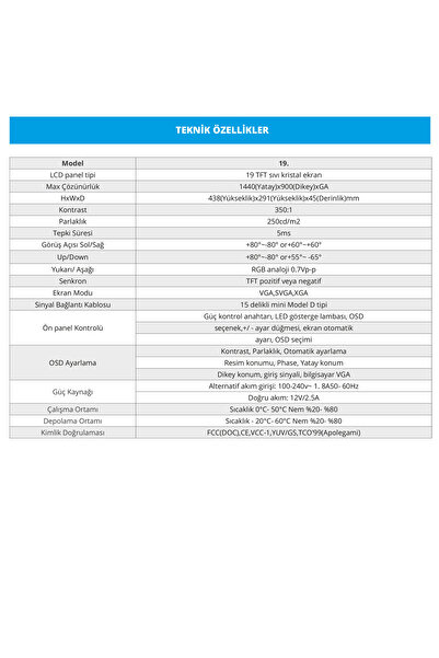 upTech HD190 19" Geniş Ekran 75 Hz 5ms (VGA,HDMI) Led Monitör