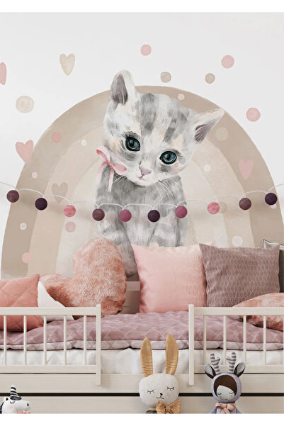 WALLHUMAN Kedili Gökkuşağı Çocuk Odası Duvar Stickerı