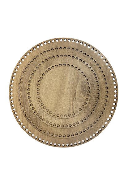 aladepo صينية سلة دائرية خشبية، قاعدة من خشب البلوط، مجموعة من 4 قطع