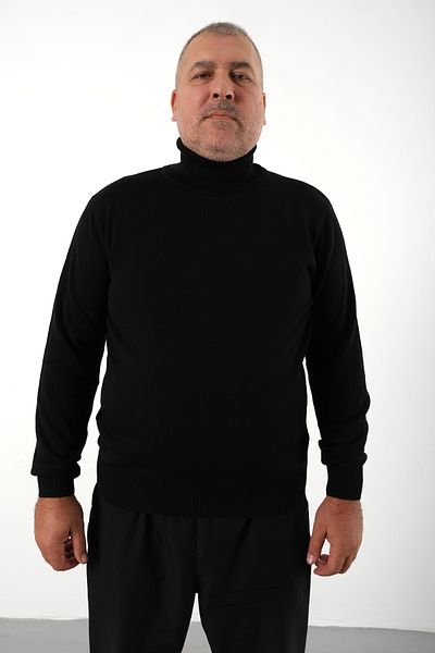 Trist Star Men's Black Large Size Turtleneck 100% Cotton Sweater TRIST-2001