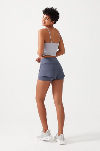 LOS OJOS Anthrazitfarbene 2-Lagen-Sportshorts für Damen – Strumpfhose mit Shorts 2 in1