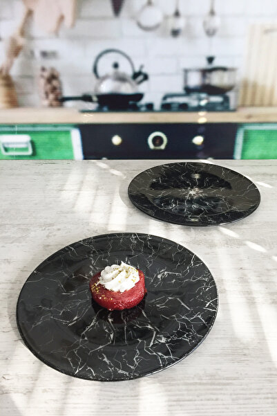 Sunu Black Natural Siyah Desenli 2'li Cam Servis Tabağı-27cm