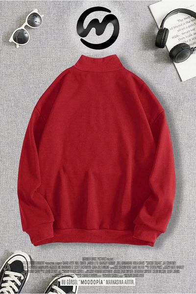 Moodopia Half Zipper Ataturk Signature Printed Sweatshirt