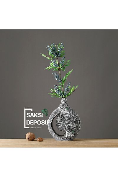 saksı deposu مزهرية رمادية منقوشة - 39 سم × 31 سم