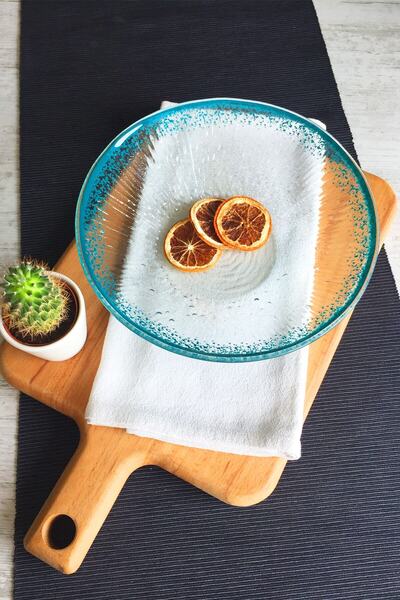 Sunu Neptün Mavi Desenli Cam Kase-24cm