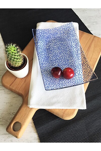 Sunu Blue Dots Mavi Noktalı Dikdörtgen Cam Tabak-15x24cm