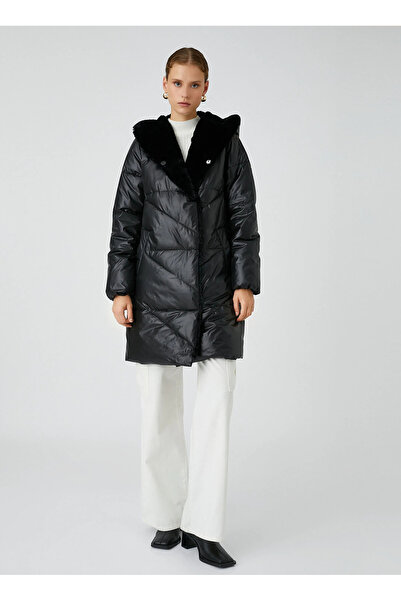 Koton Schwarzer Damenmantel 4wak00022ew