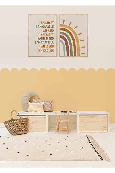 WALLHUMAN Bohem Tarz Dekoratif Çit Detaylı Dalgalı Çocuk Genç Odası Duvar Dek...