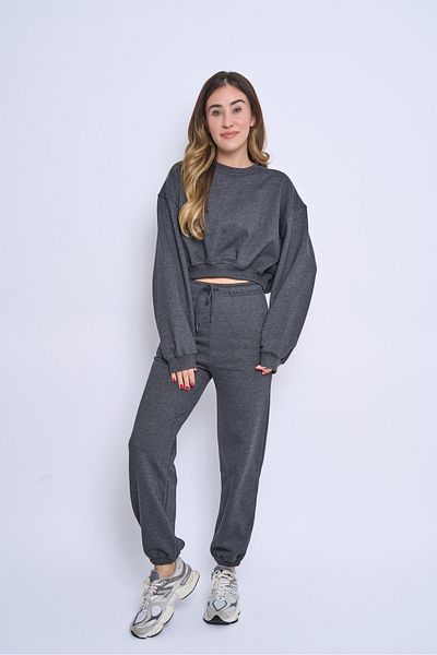 pour la riviere Crew Neck Raised Tight Fit Crop Women's Tracksuit Set