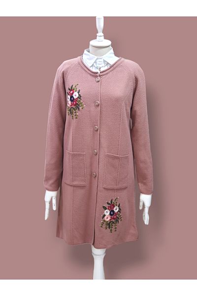 Nefs Front Embroidered Pocket Slit Cardigan