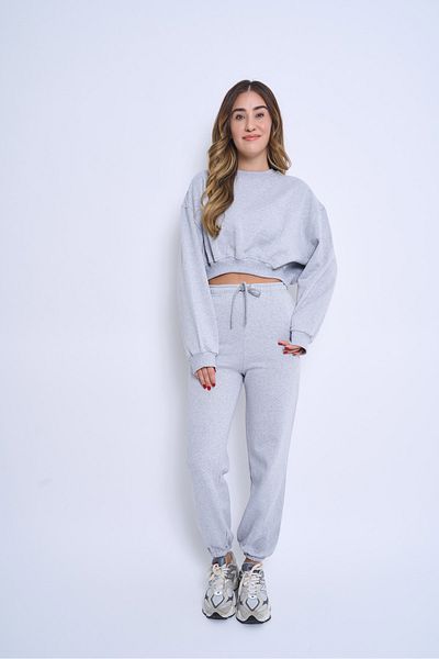 pour la riviere Crew Neck Raised Tight Fit Crop Women's Tracksuit Set