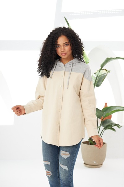 MİA NOURA gabardine-hooded-shirt