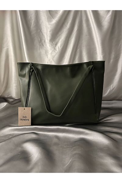 DİZARAYS Women's Khaki Casual Zippered Double Handle Shopper Hand and Shoulder Bag