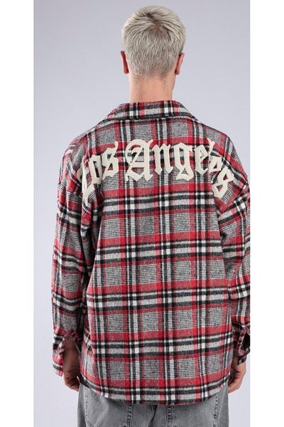 Catch Unisex Los Angeles Printed Oversize Stamp Shirt Red 1549
