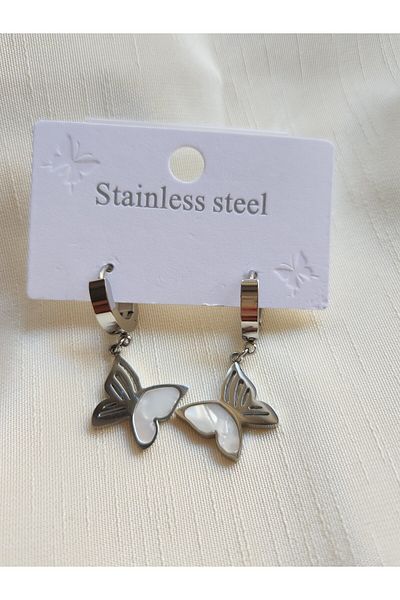 ElifceByÖzlem Stainless steel 316L Stylish Pearlescent Butterfly Steel Earrings