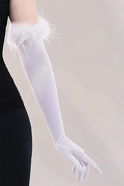 Limelia قفازات الزفاف الساتان مع الريش قفازات الزفاف الطويلة مع الريش قفازات ...