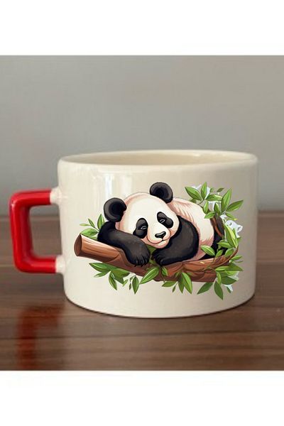 lili hediyelik Cup with Panda Sleeping on a Branch Image Ceramic Mug - Ceramic Tea, Coffee Gift Cup
