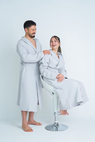 Natural Μπουρνούζι Unisex Μουσελίνα 4 στρώσεων - Με κουκούλα