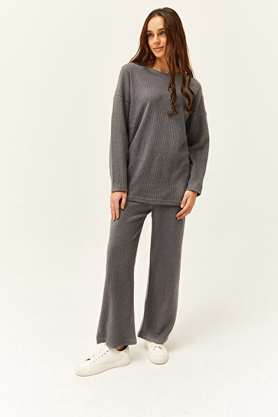 Olalook Női antracit felső és alsó megemelt kordbársony vastag öltöny TKM-19000242