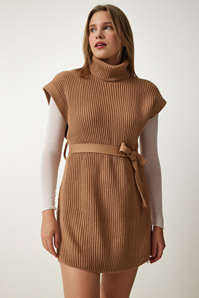 Happiness İstanbul Dámský sušenkový rolák s páskem z úpletu CI00099