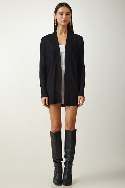 Happiness İstanbul Női fekete oversize kötött dzseki kardigán UB00209