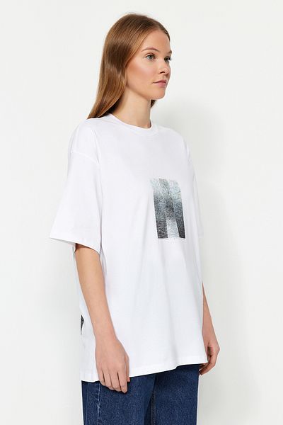 Trendyol Collection White*002 Unisex Oversize Devrim Erbil Printed Knitted T-Shirt TWOSS24TS00017