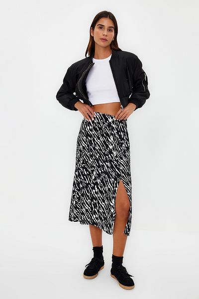 Trendyol Collection White Slit Detailed Viscose Fabric A-line Patterned Midi Woven Skirt TWOAW22ET0447
