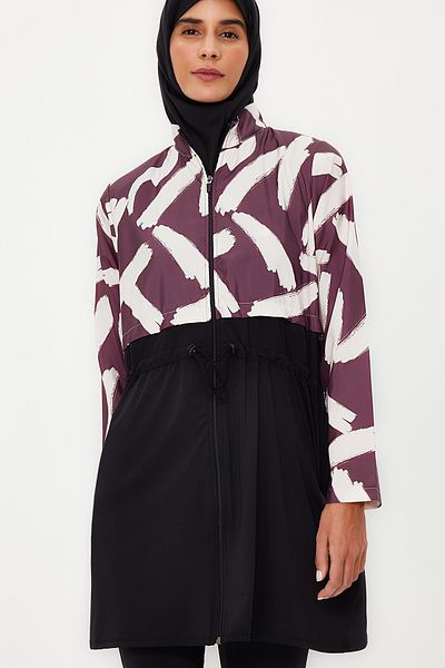 Trendyol Modest Braunes, vollständig bedecktes, gemustertes 4-teiliges Badeanzug-Set TCTSS23CF00036