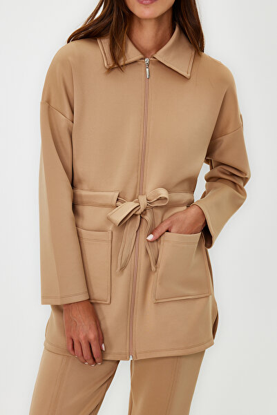 Trendyol Modest Brown Diver/Scuba Binding Detailed Knitted Top-Bottom Set TCTAW24EN00017