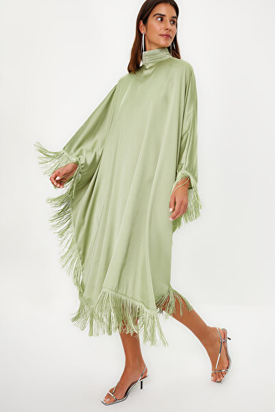 Trendyol Modest Βραδινό φόρεμα καφτάν από χακί φούντα TCTSS24DB00038